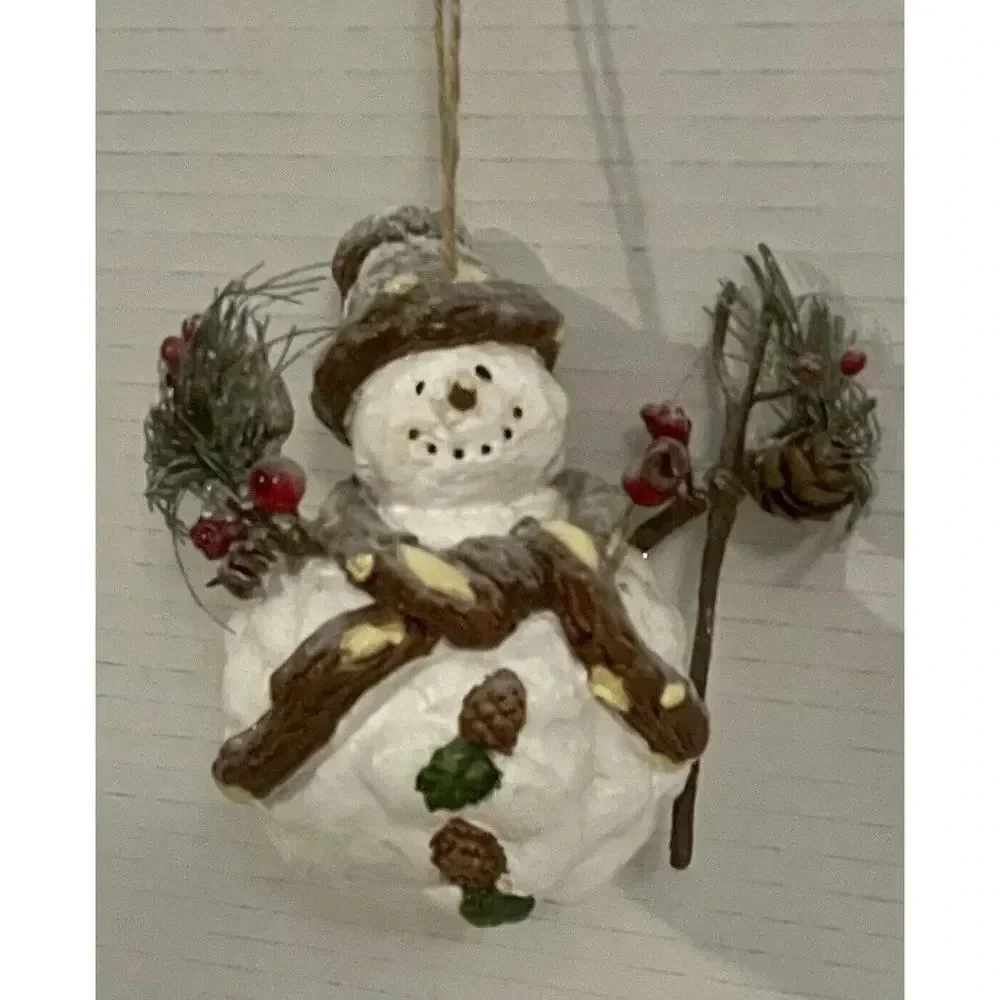 Snowman Frosty Stone Resin‎ Christmas Holiday Tree Hanging Ornament 3.75 Inch